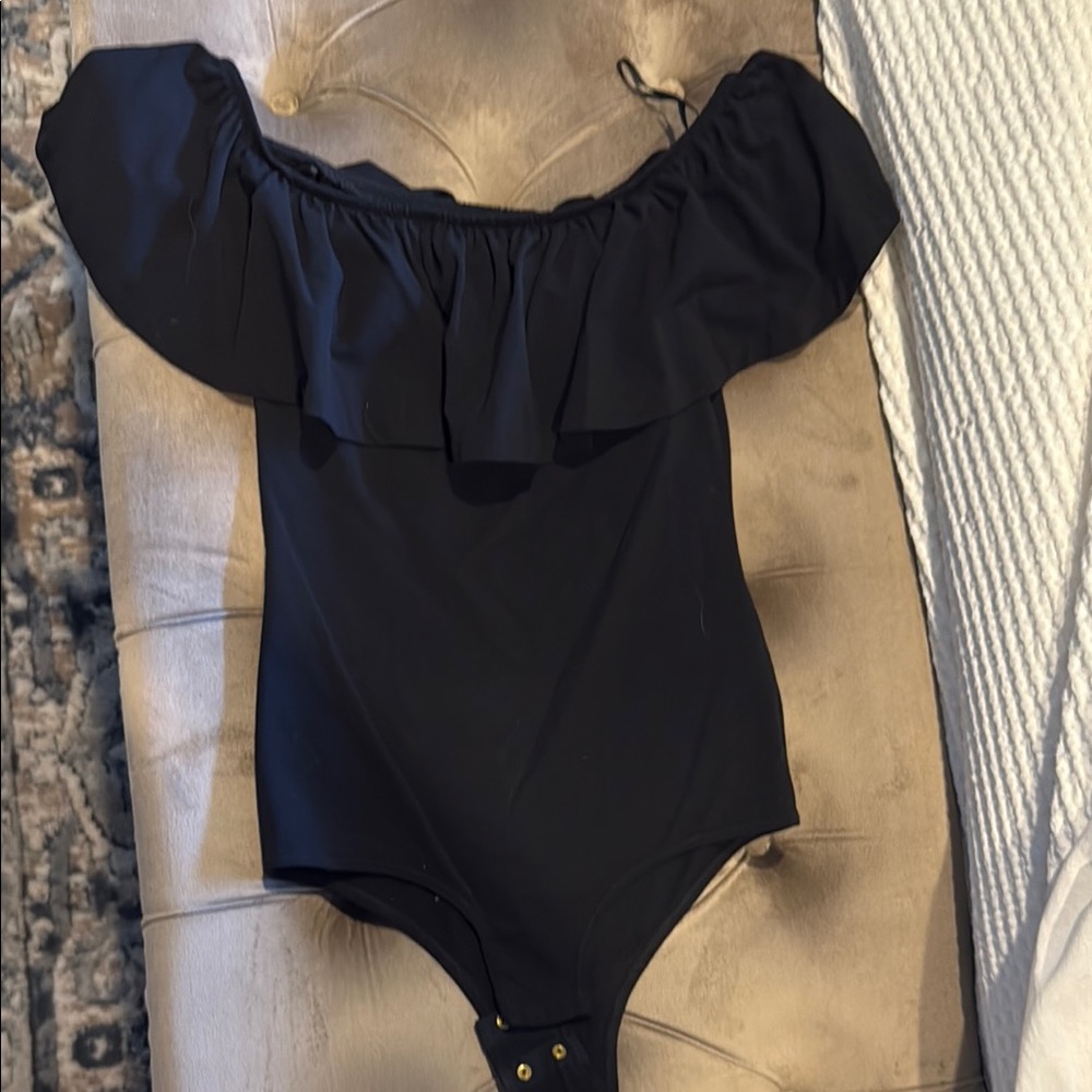 J. Crew cotton Black Ruffled Bodysuit One Piece